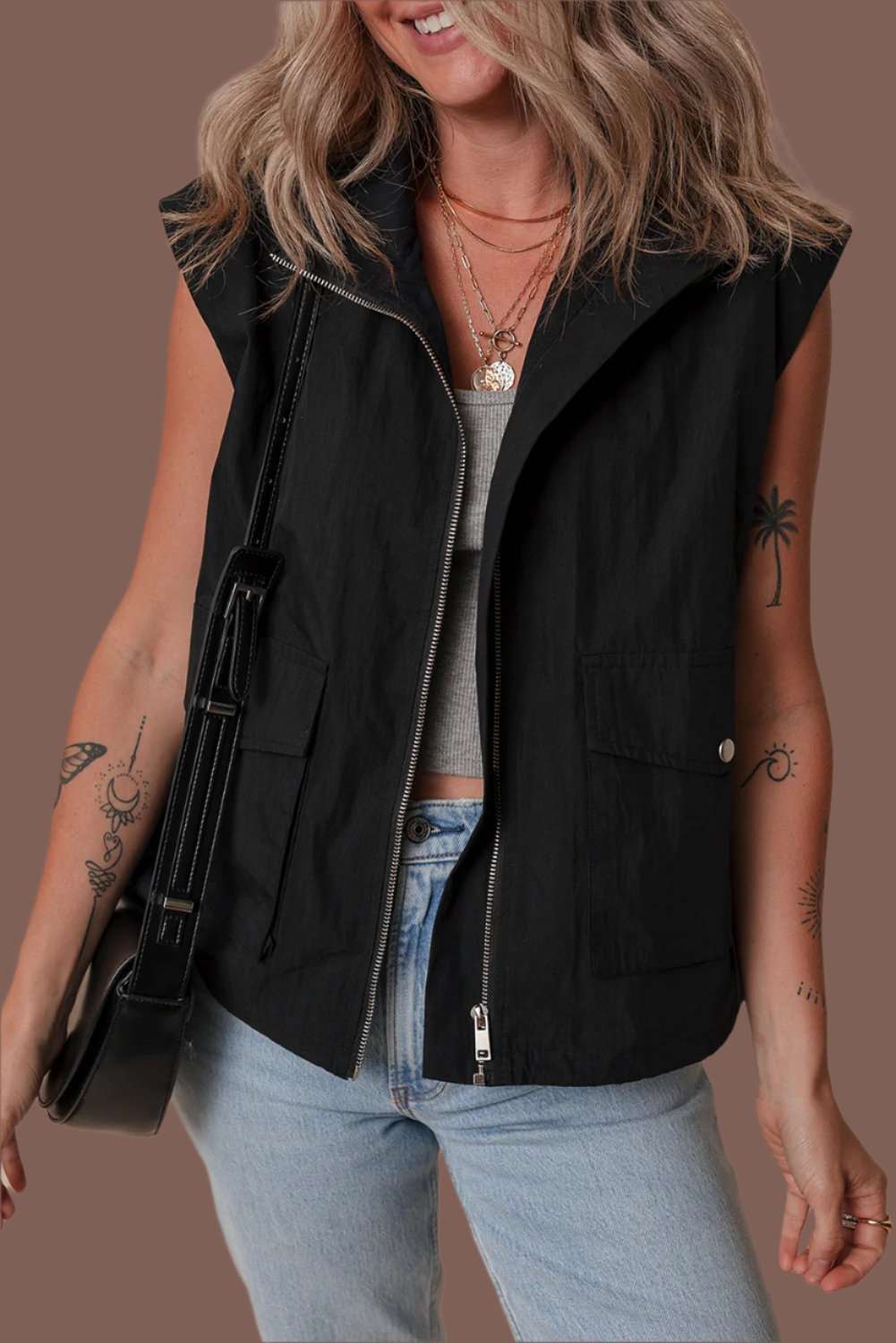 Black Zip Up High Neck Vest - Catherine Martin