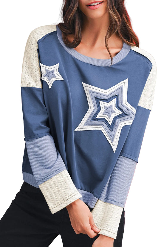Star Patchwork Colorblock Cotton Top