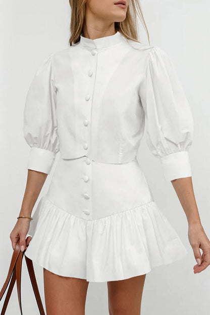 White Cropped Shirt & Short Skirt Set - Catherine Martin