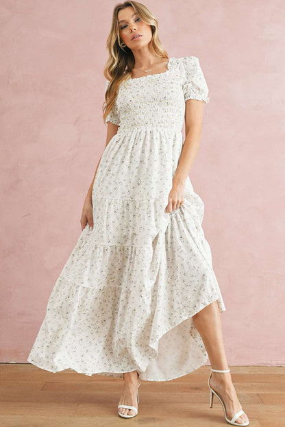 White Floral Frill Maxi Dress - Catherine Martin