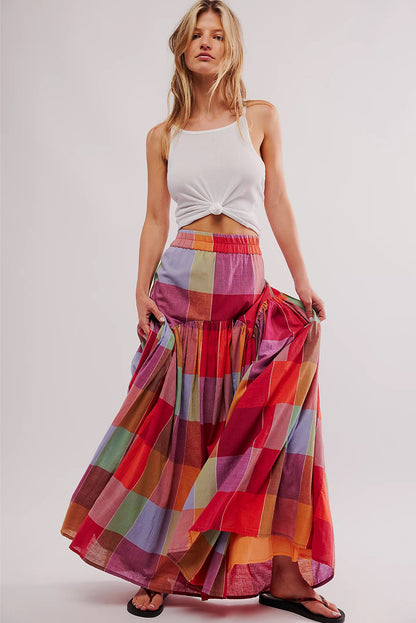 Multicolor Plaid Boho Maxi Skirt - Catherine Martin