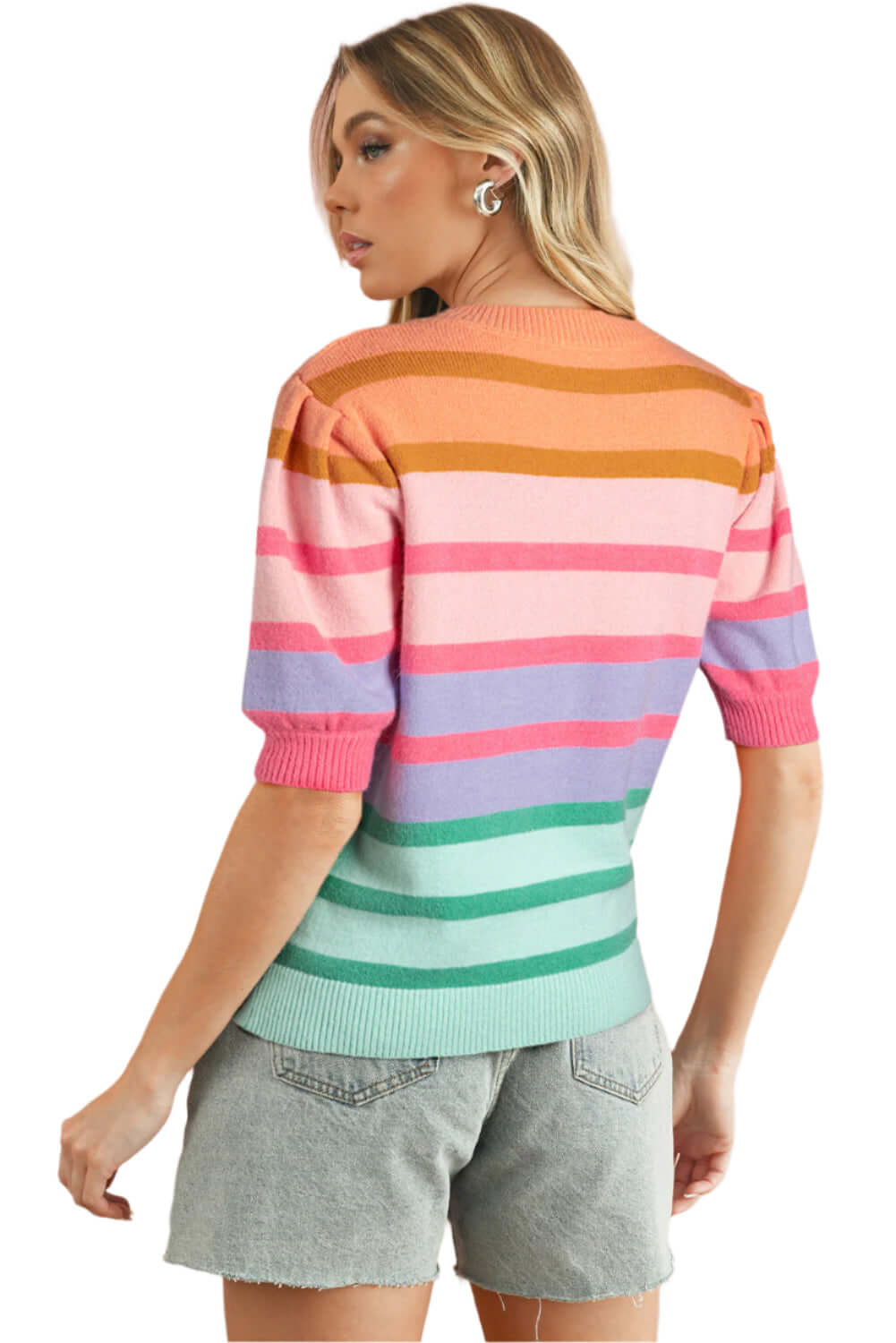 Rainbow Striped Knit Top. Back view.