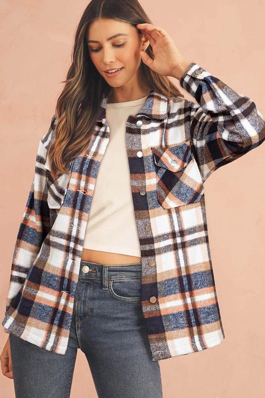 Women's Chic Plaid Flannel Shirt - Blue colour. Full front view.