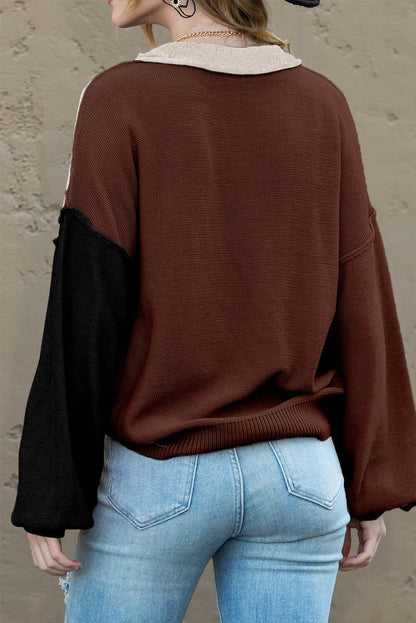 Back view of a soft knit jumper with elegant bishop sleeves in autumn hues

