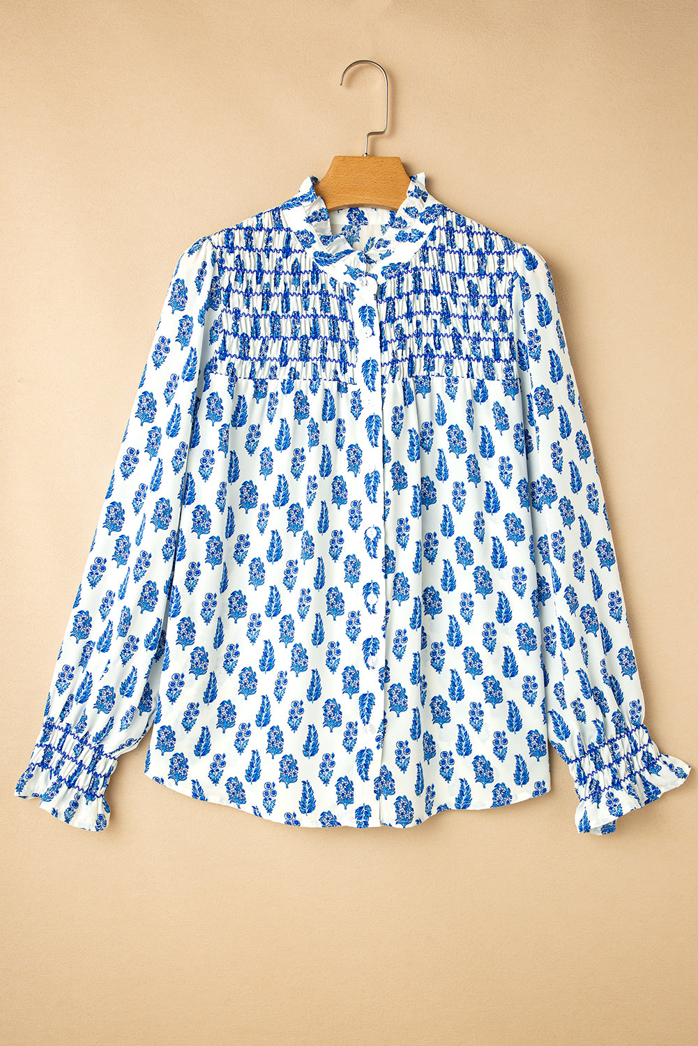 Blue and White Floral Smocked Shirt - Catherine Martin