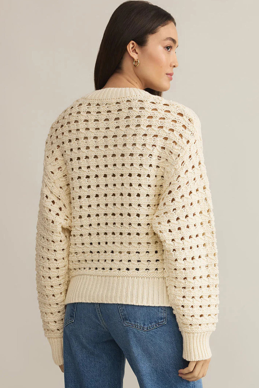 Open-Knit Zip-Up Cardigan
