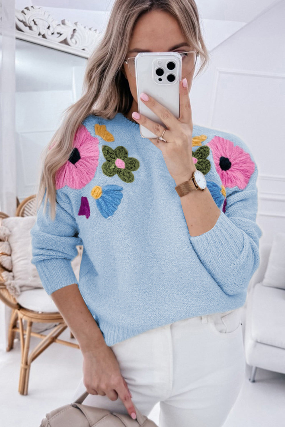 Light Blue 60s Flower Sweater - Catherine Martin