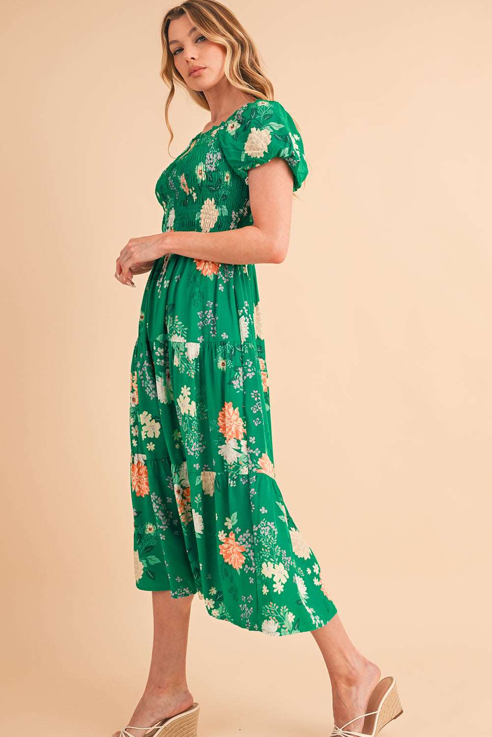 Green Floral Short Sleeve Dress - Catherine Martin