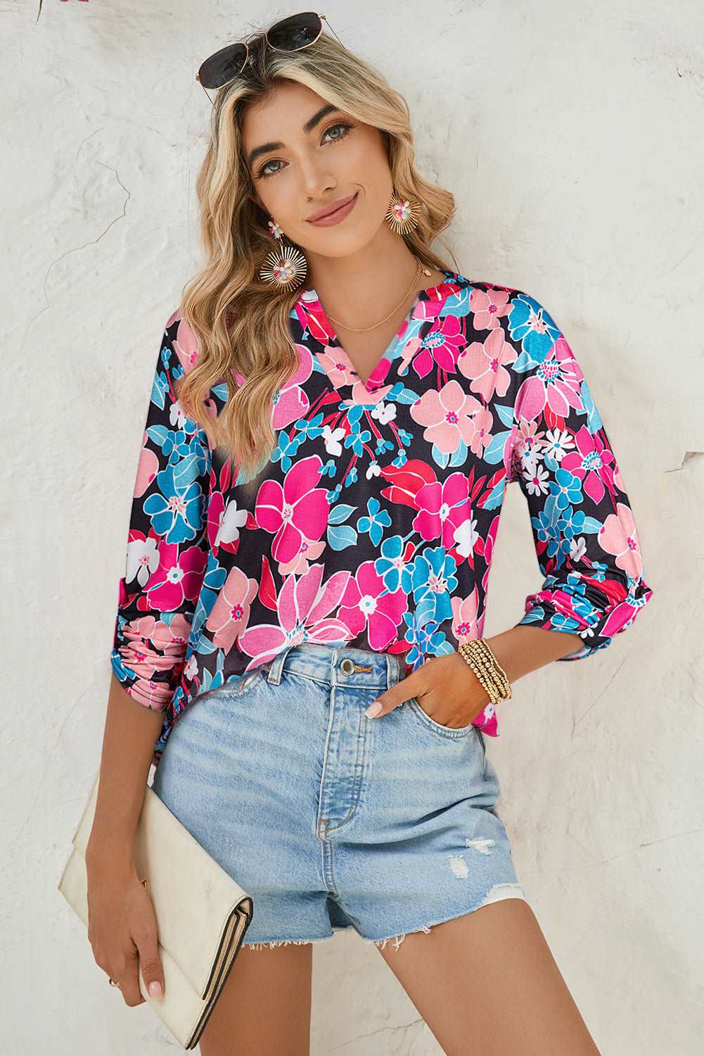 Pink Floral V Neck Blouse - Catherine Martin