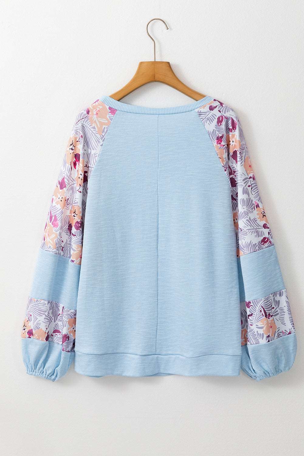 Apricot Crinkle Rib Floral Patchwork Balloon Sleeve Top - Catherine Martin