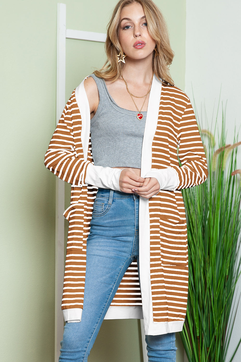 Brown Striped Long Cardigan - Catherine Martin