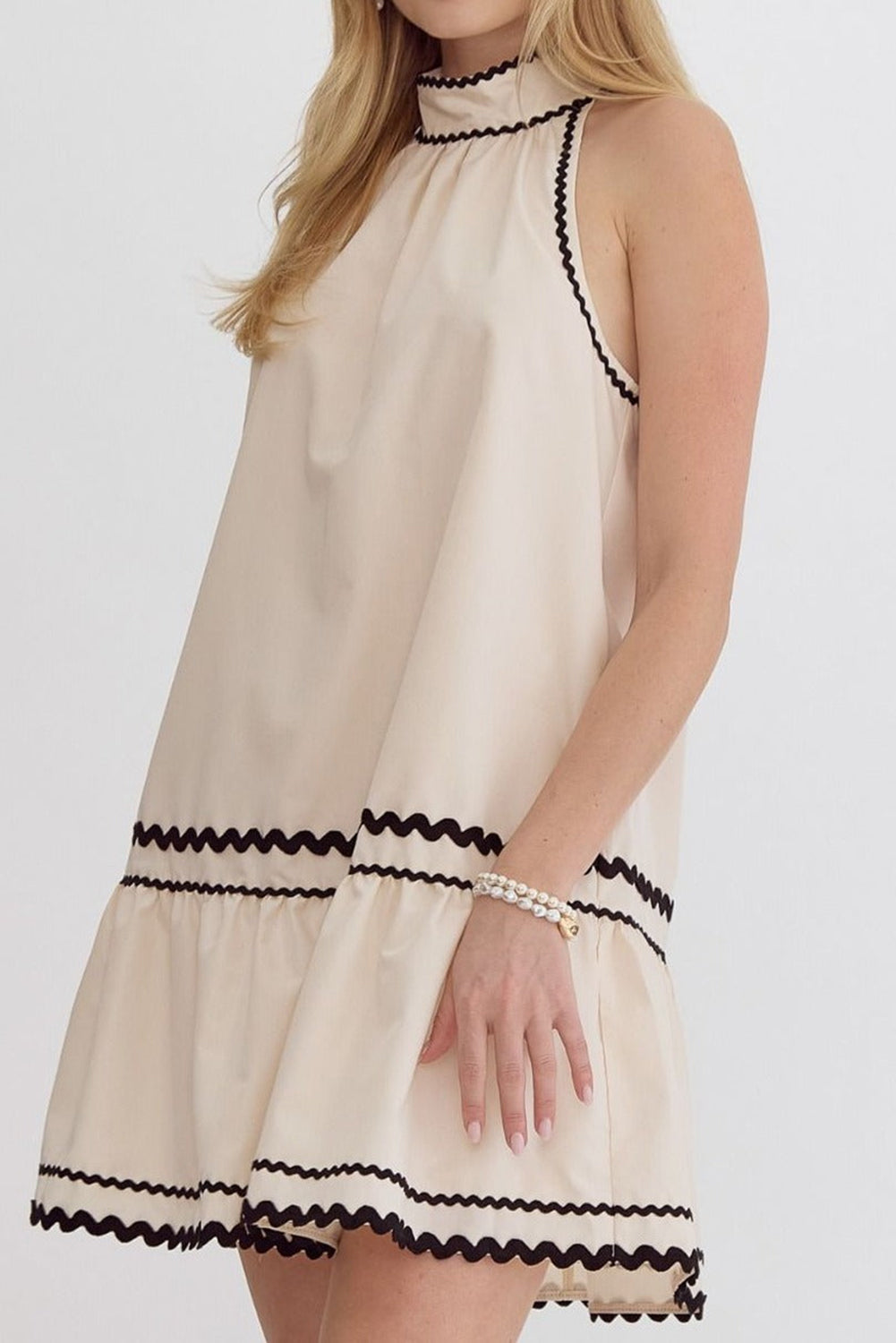 Beige Black Tiered Mini Dress - Catherine Martin