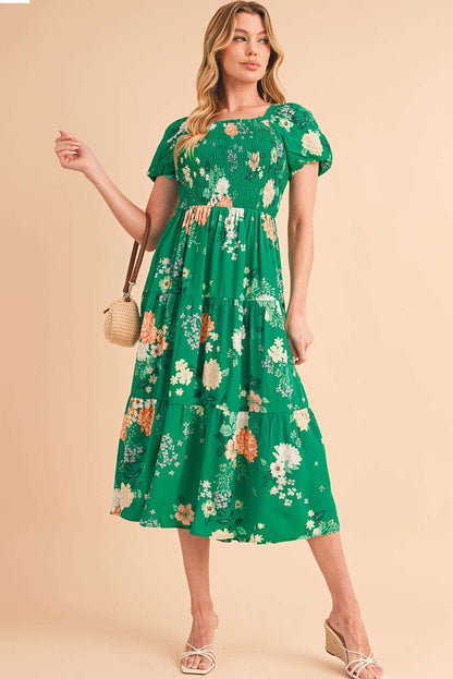 Green Floral Short Sleeve Dress - Catherine Martin