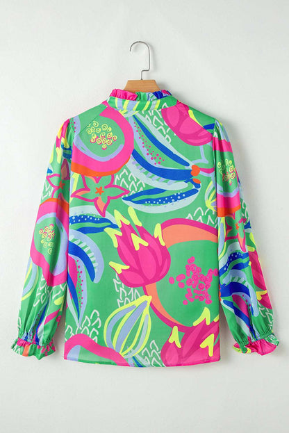 Green Floral Blouse Ruffle Sleeve - Catherine Martin