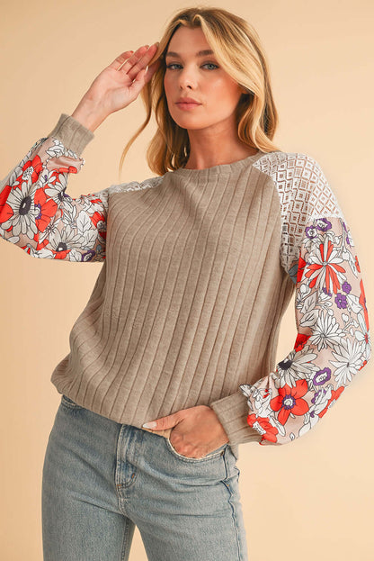Floral Sleeve Waffle Knit Pullover - Catherine Martin