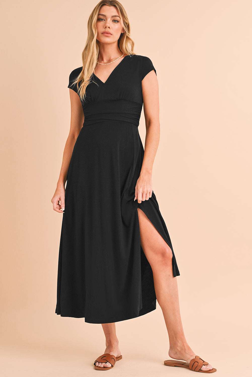 Black Deep V Neck Dress 