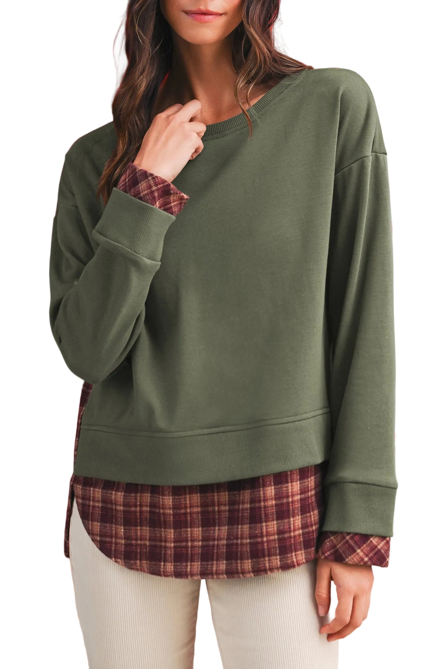 Plaid Patchwork 2-in-1 Sweatshirt