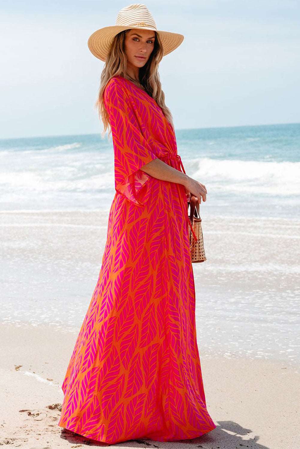 Orange Leafy Print Split Maxi Dress - Catherine Martin