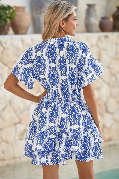 Blue Abstract Print Tiered Dress - Catherine Martin