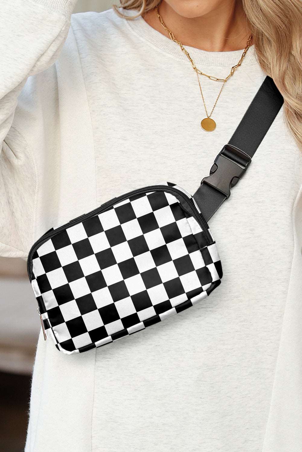 White Checkered Print Crossbody Bag - Catherine Martin