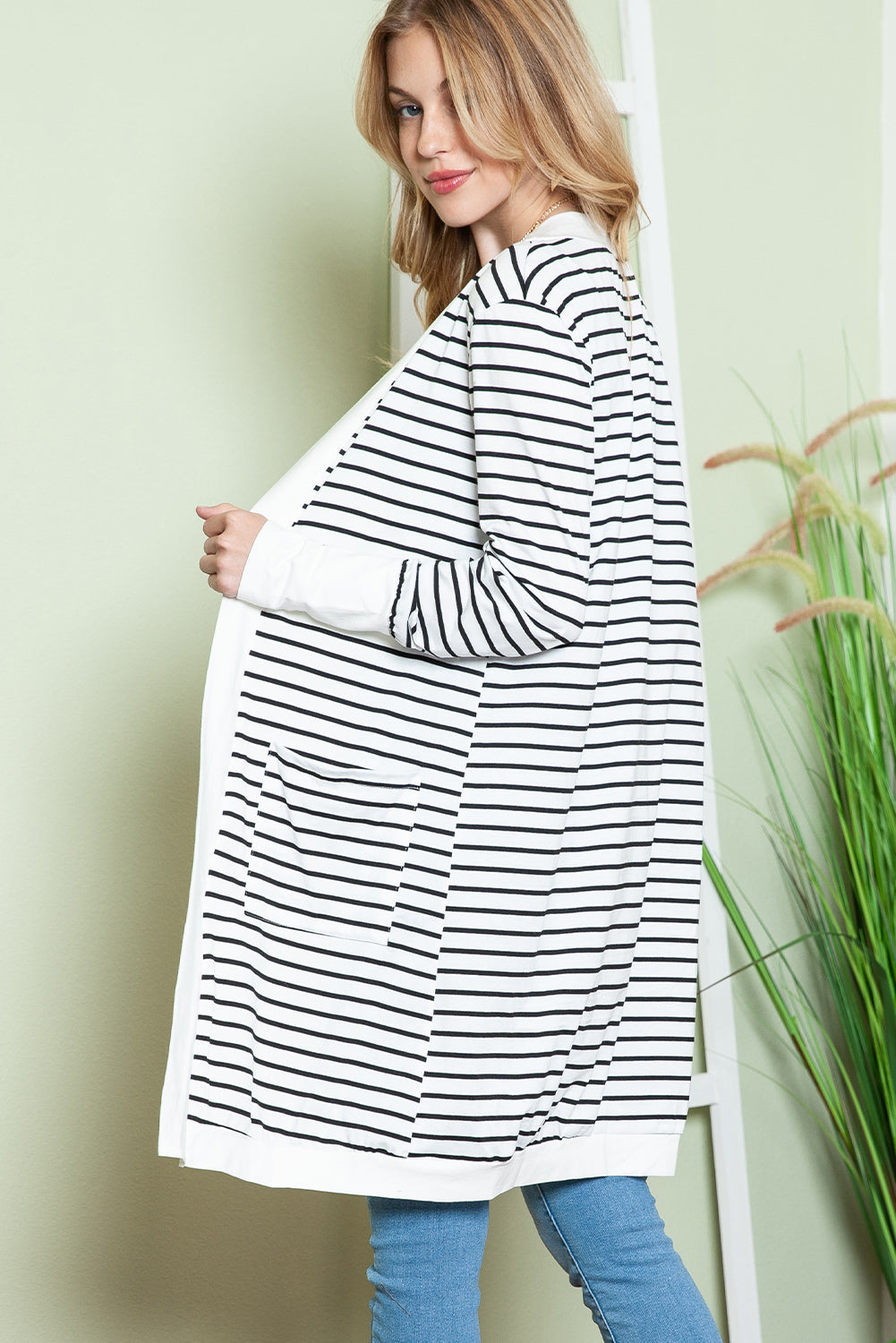 White Striped Long Cardigan - Catherine Martin