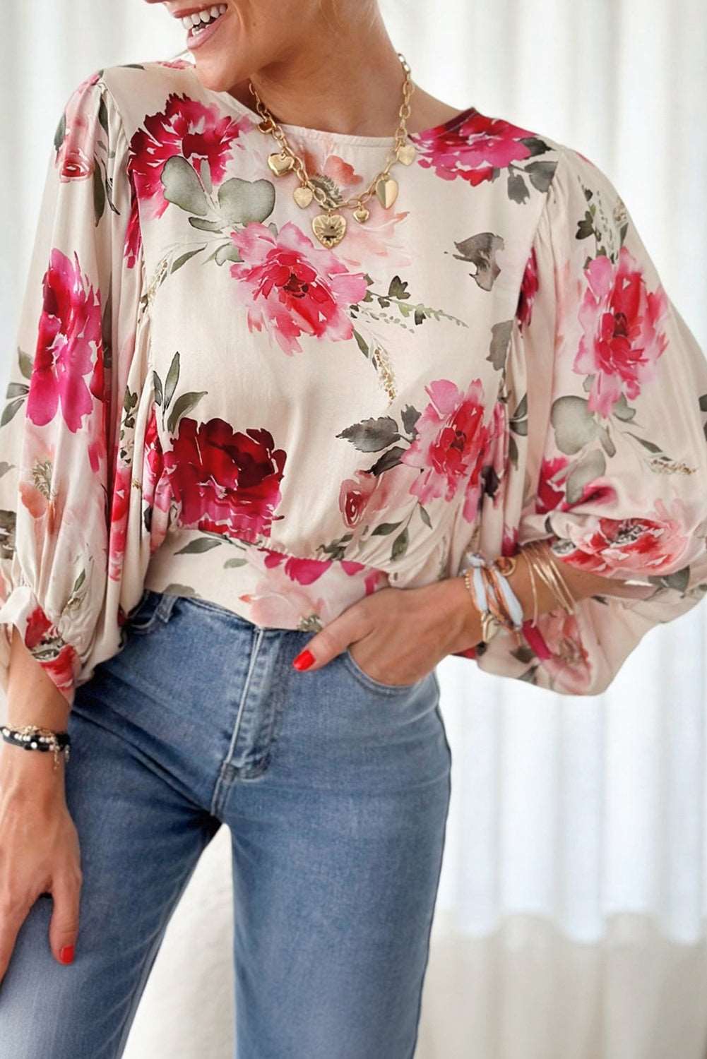 Rose Floral Lace-up Back Blouse - Catherine Martin