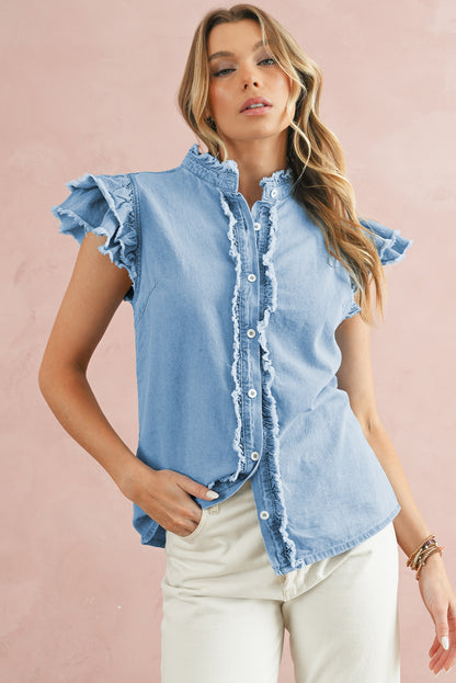 Light Blue Fray Denim Top - Catherine Martin