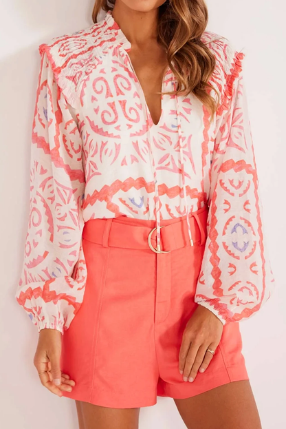 Light Orange Abstract Print Blouse