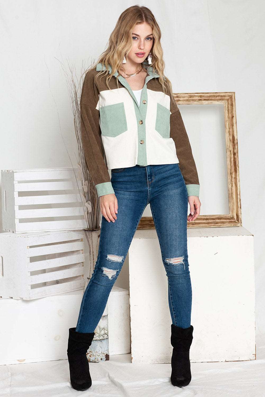 Color Block Cropped Corduroy Jacket - Catherine Martin