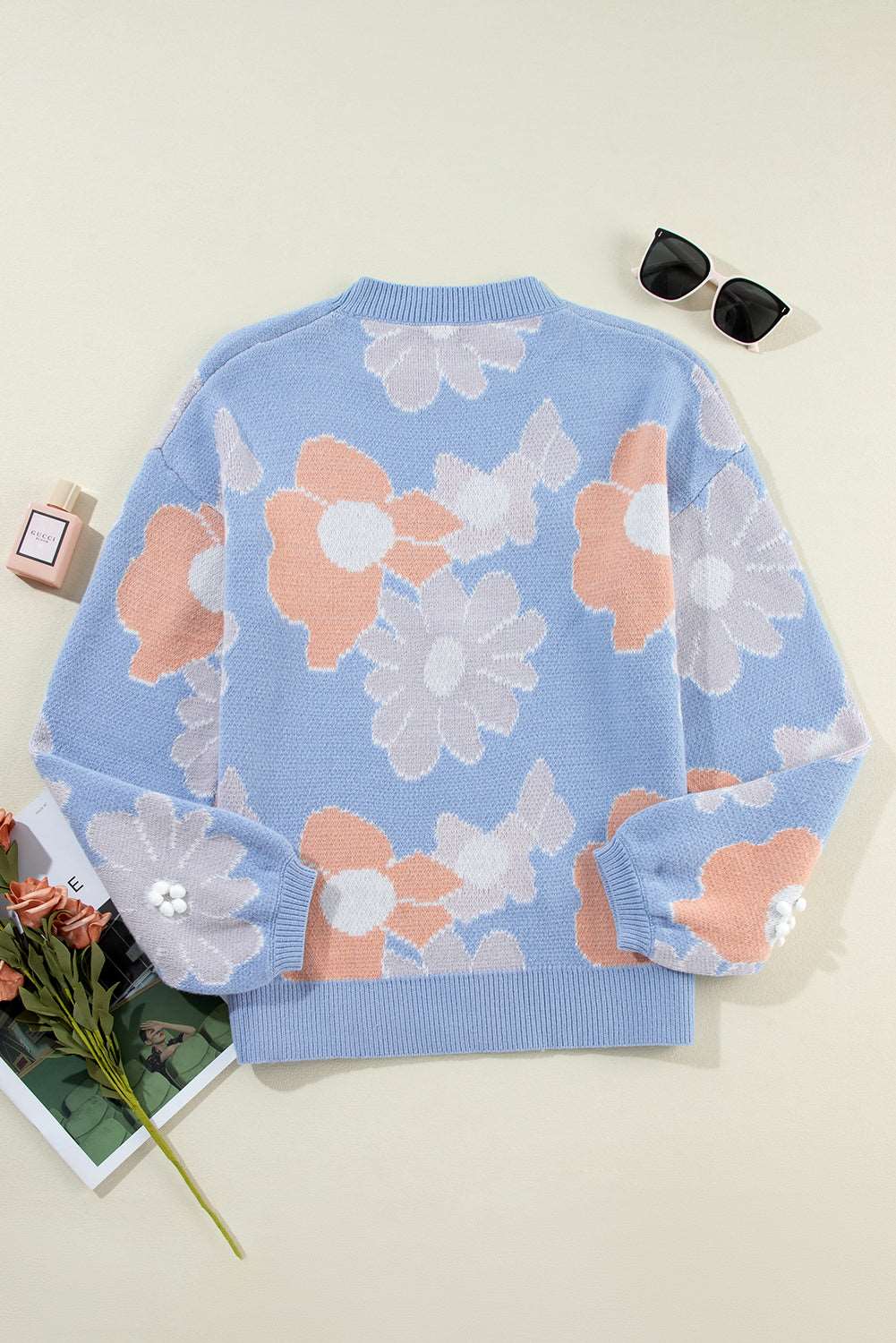 Blue Floral Knitted Sweater - Catherine Martin