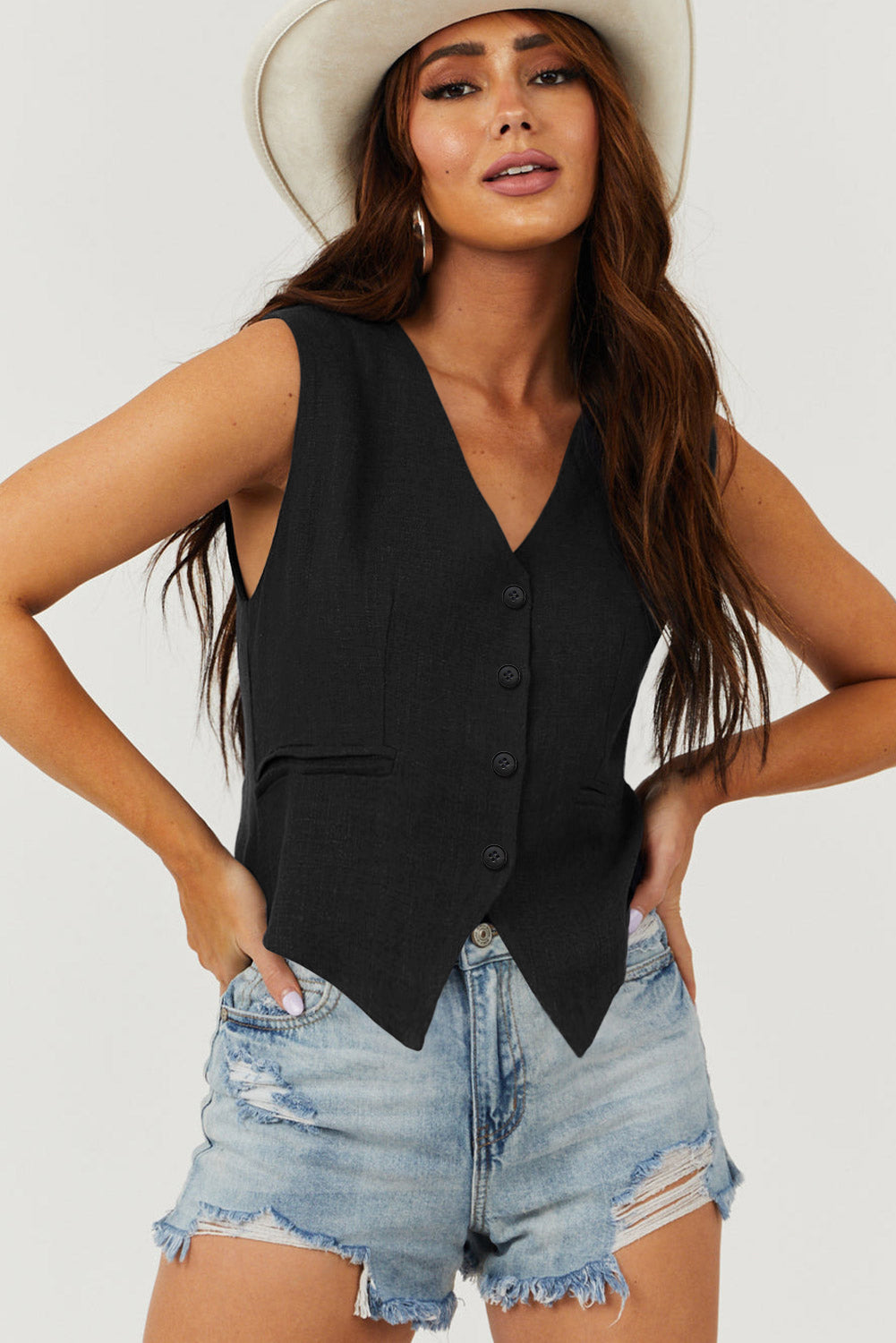 Black Waistcoat V neck Buttons - Catherine Martin