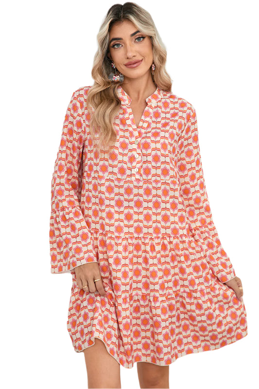 Bell Sleeve Orange Floral Dress - Catherine Martin