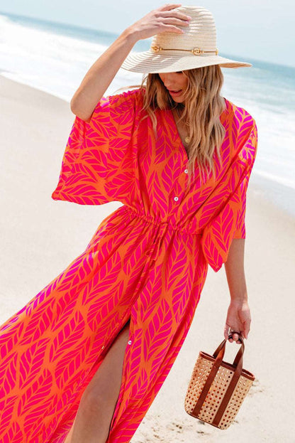 Orange Leafy Print Split Maxi Dress - Catherine Martin