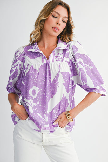 Oversized Floral Puff Sleeve Blouse