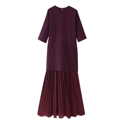 Chic Pleated Elegance Midi Dress - Dark Red