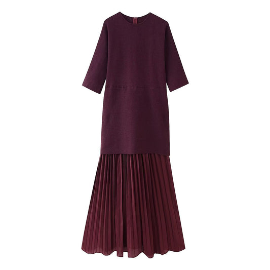 Chic Pleated Elegance Midi Dress - Dark Red