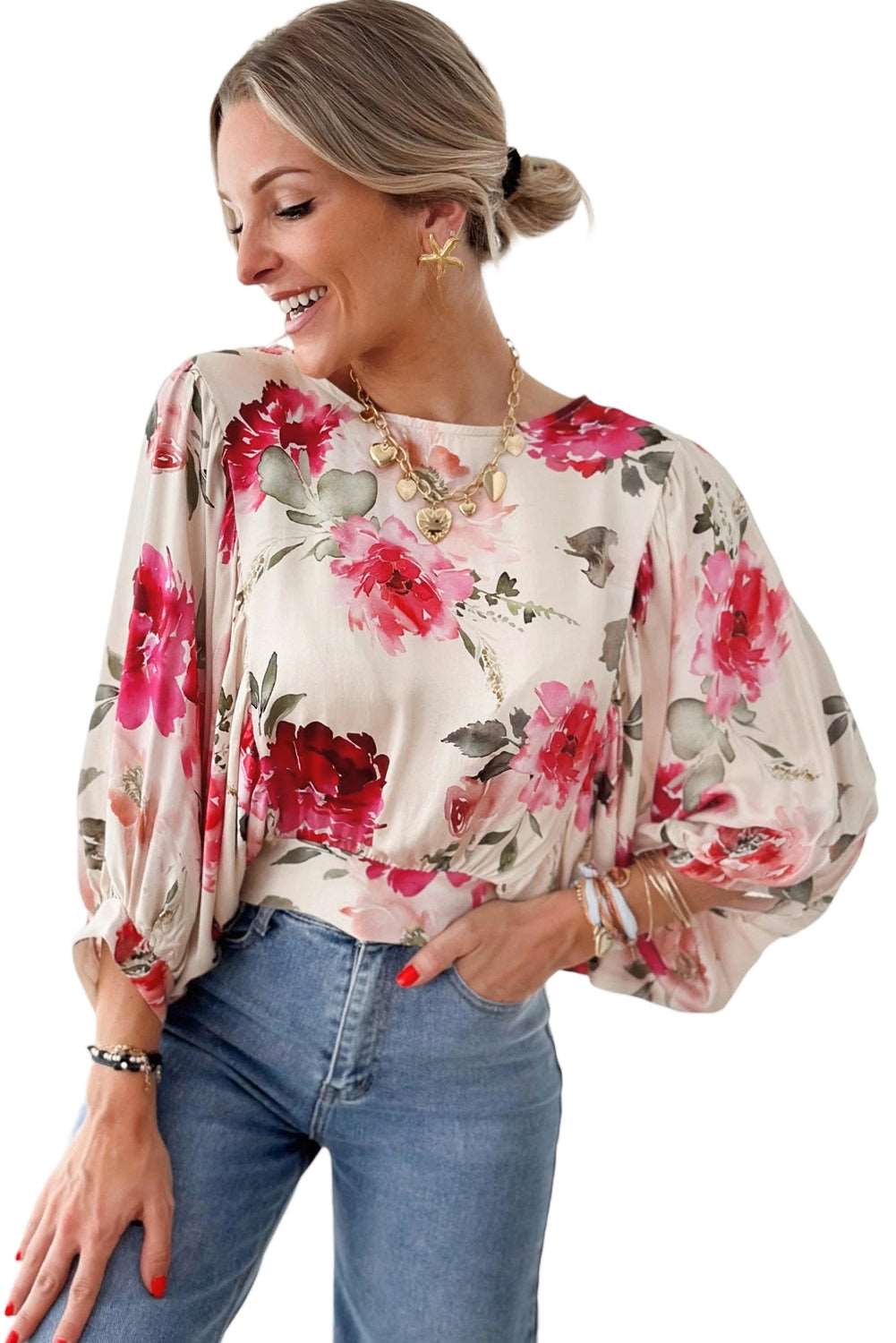 Rose Floral Lace-up Back Blouse - Catherine Martin