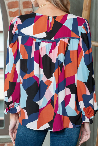 Multicolor Abstract Blouse Puff Sleeve - Catherine Martin