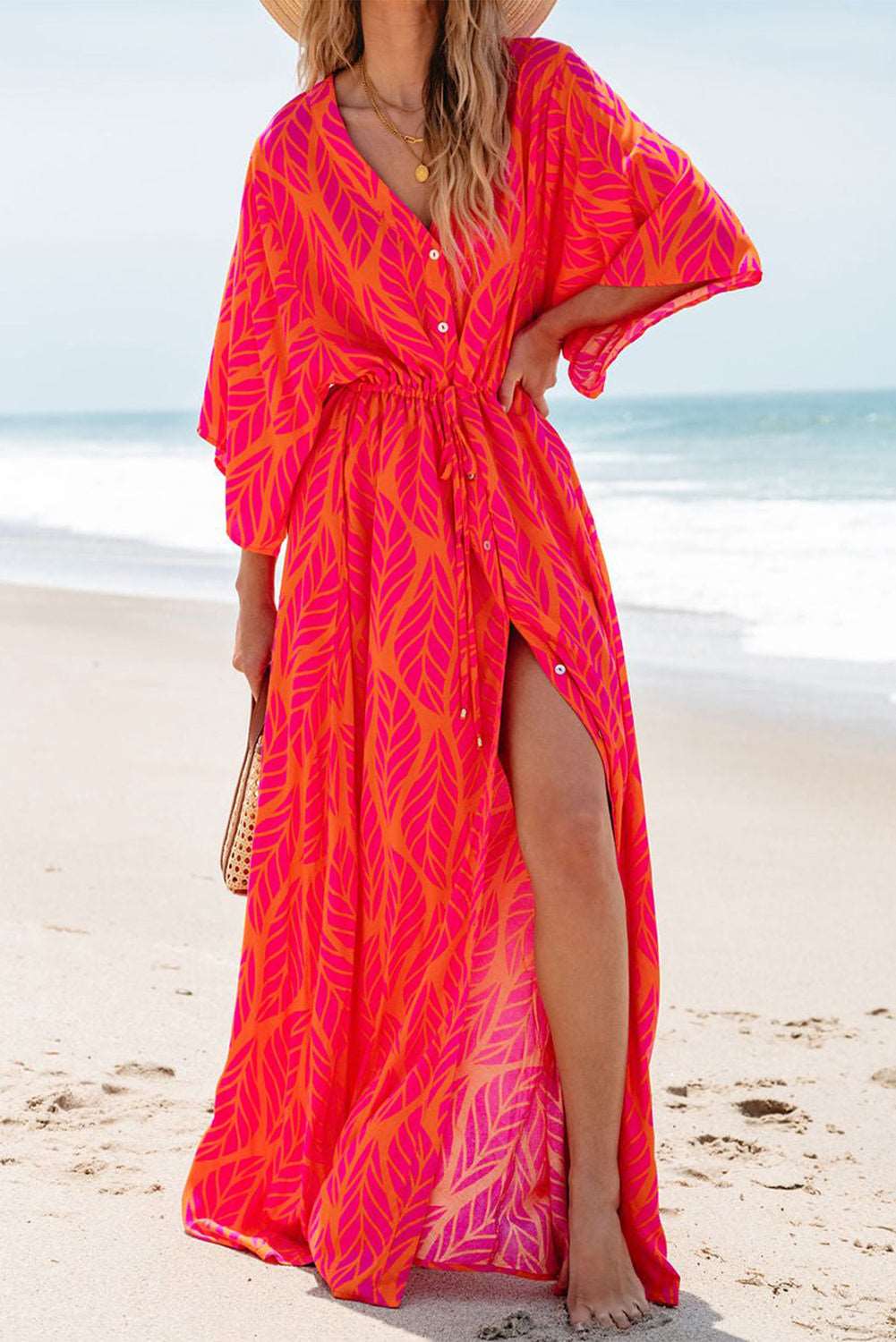 Orange Leafy Print Split Maxi Dress - Catherine Martin