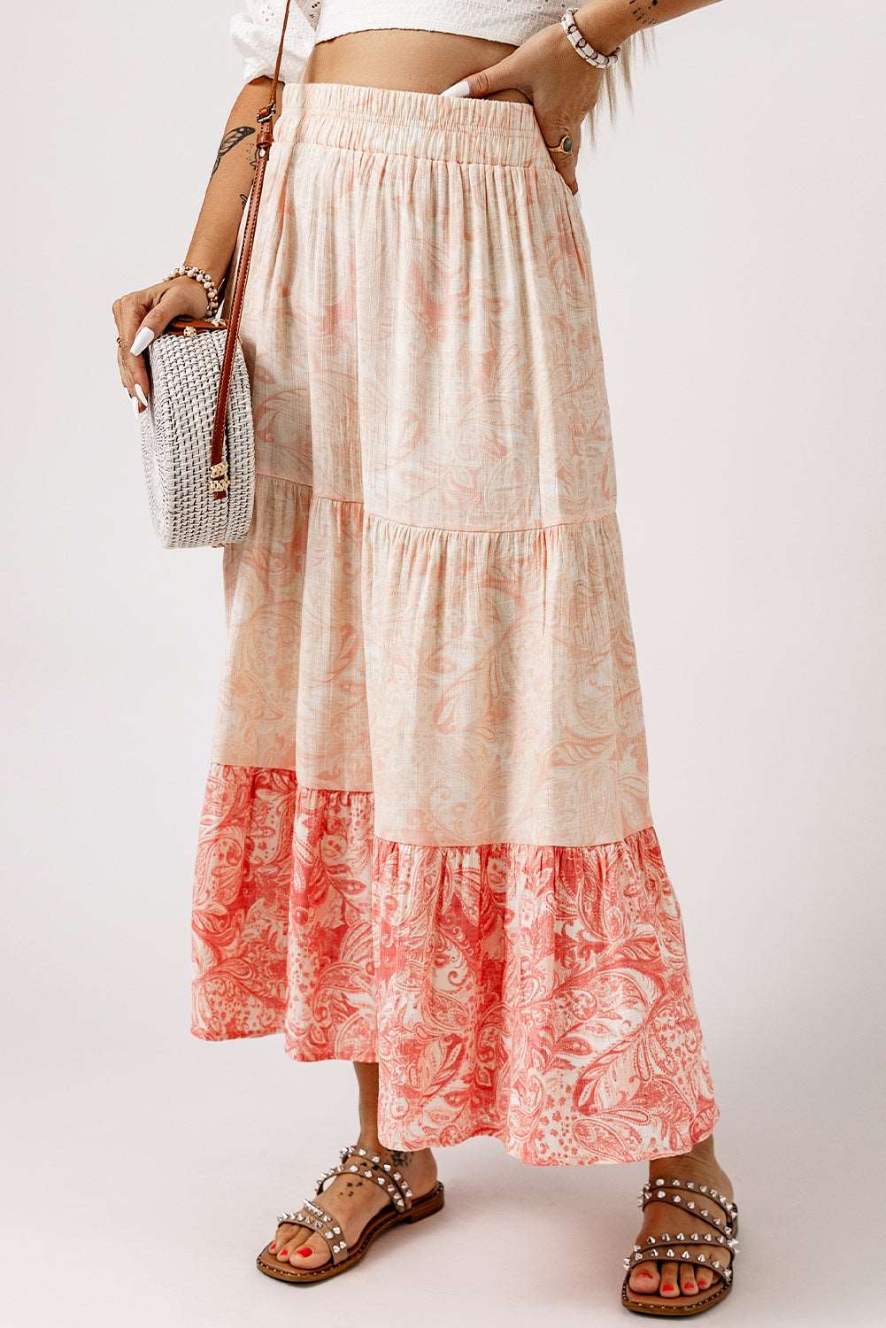 Pink Floral Tiered Maxi Skirt - Catherine Martin