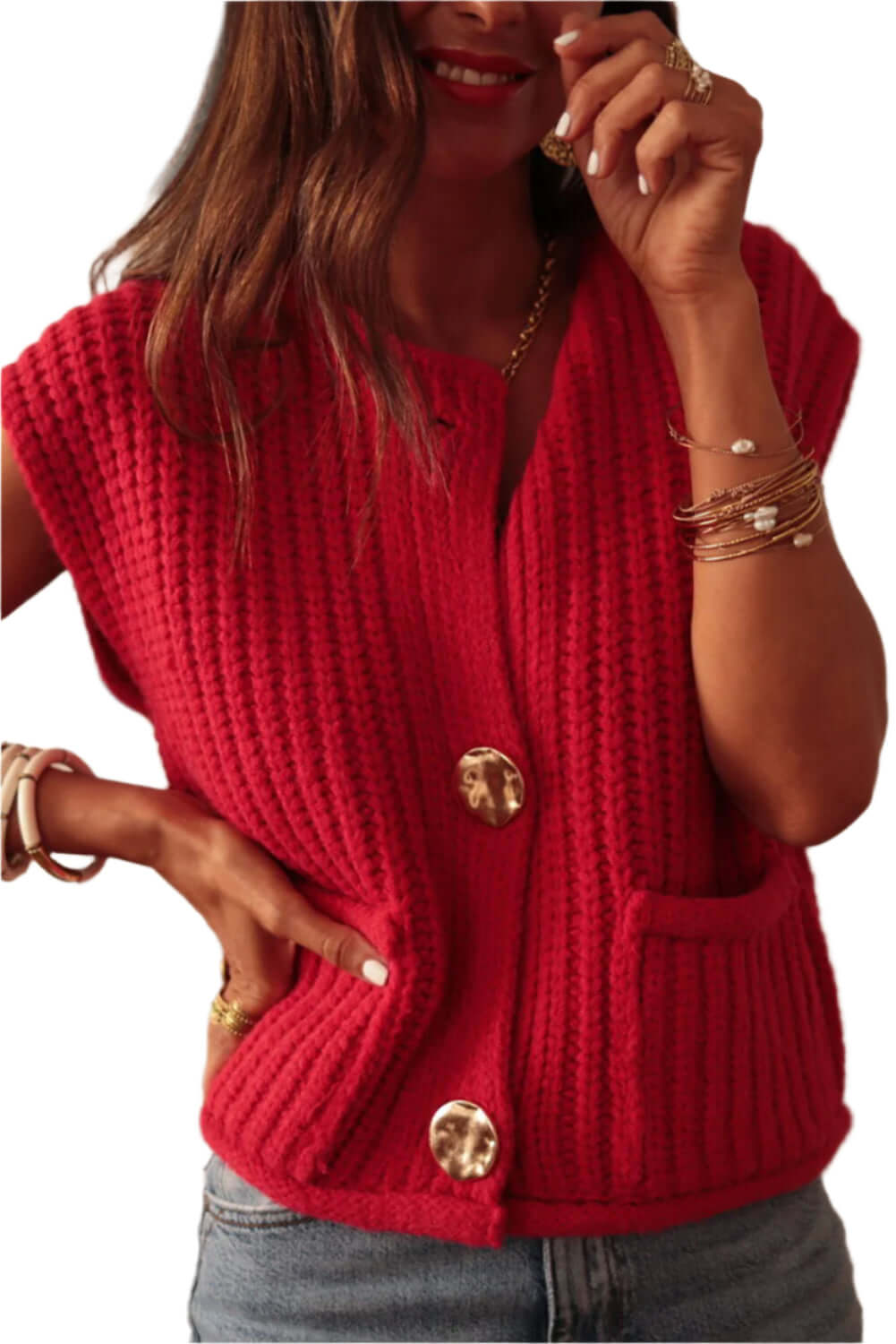 Bold Red Button-Up Vest - Catherine Martin