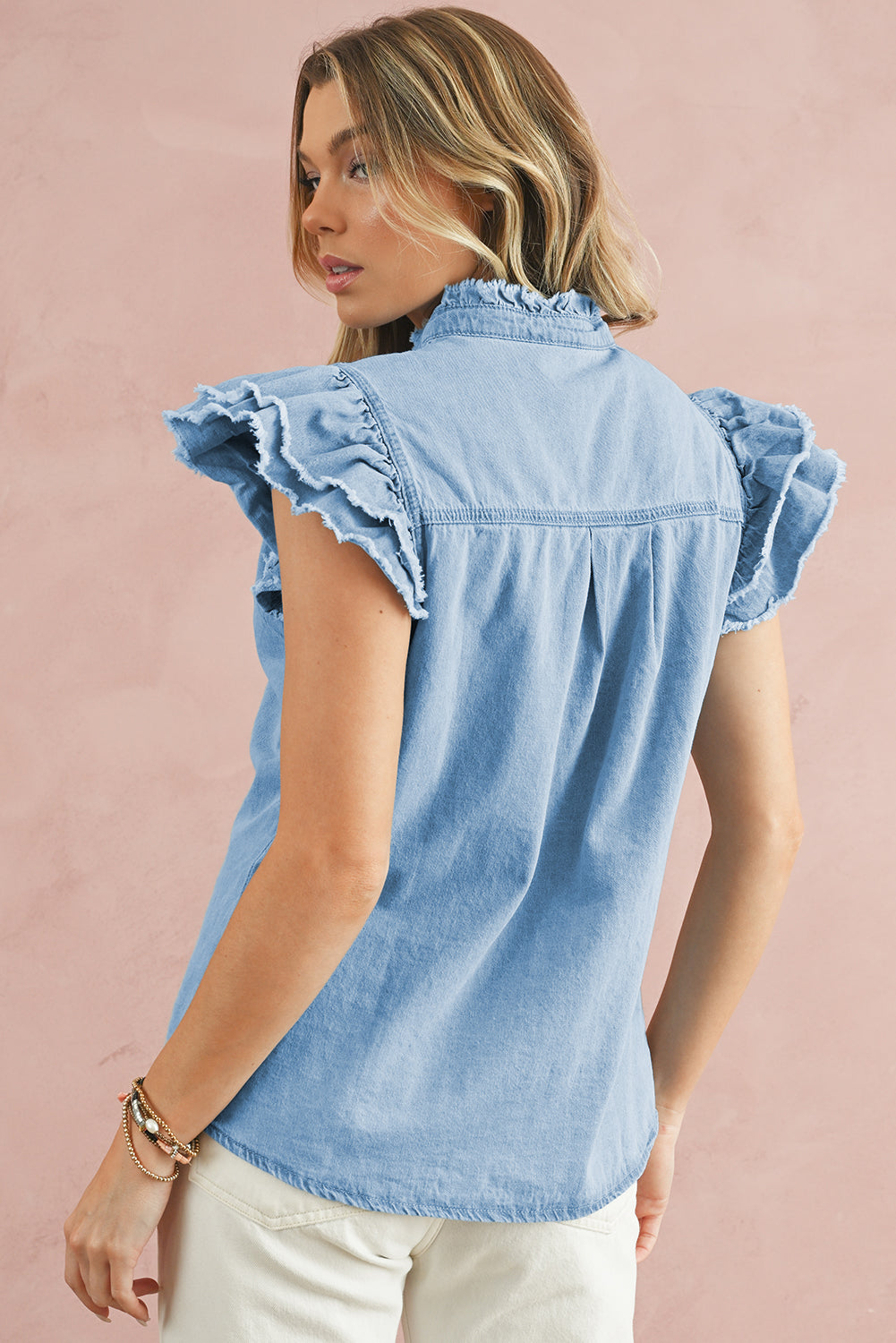 Light Blue Fray Denim Top - Catherine Martin