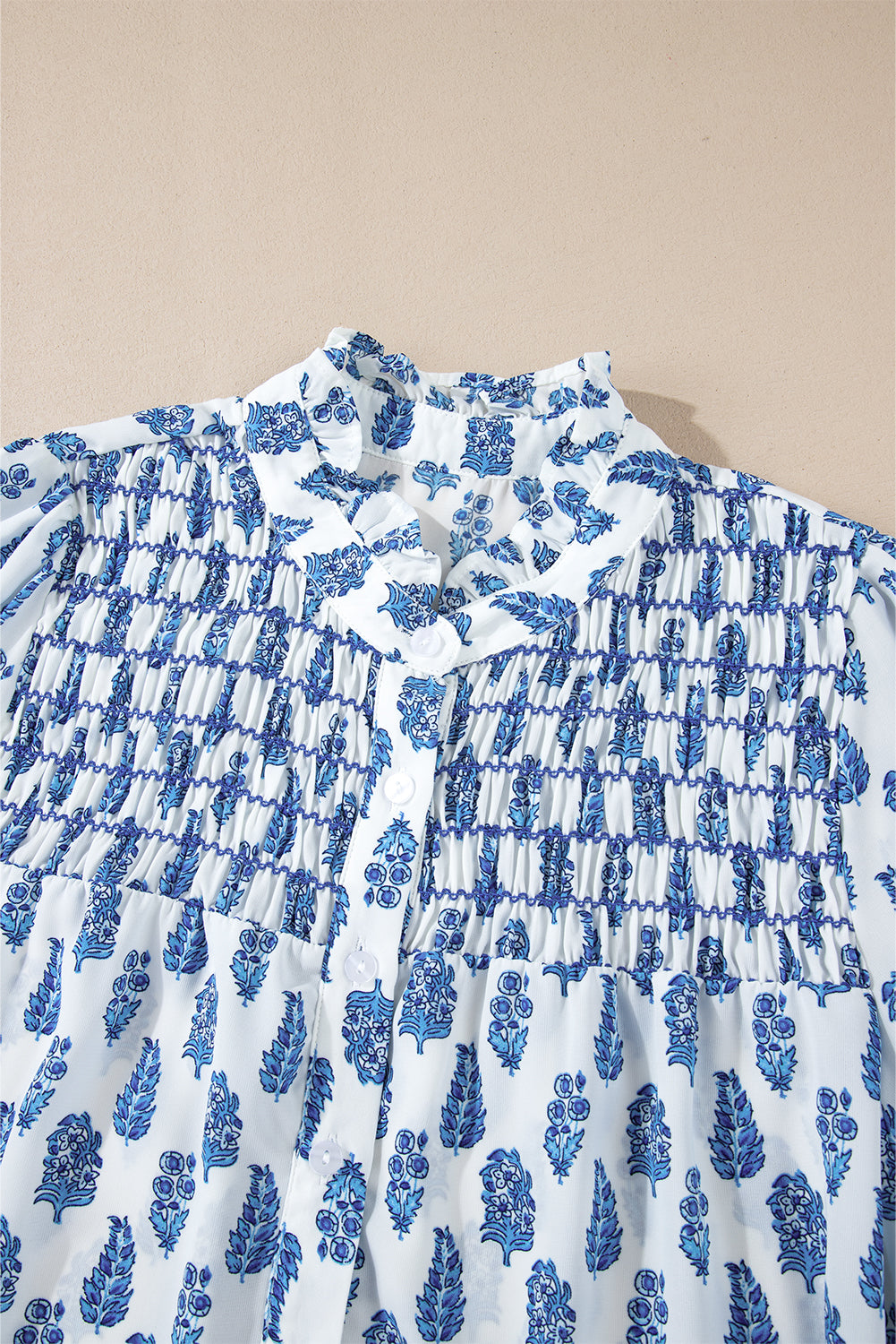 Blue and White Floral Smocked Shirt - Catherine Martin