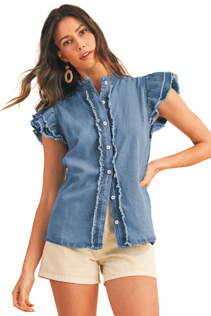 Dark Blue Fray Denim Top - Catherine Martin