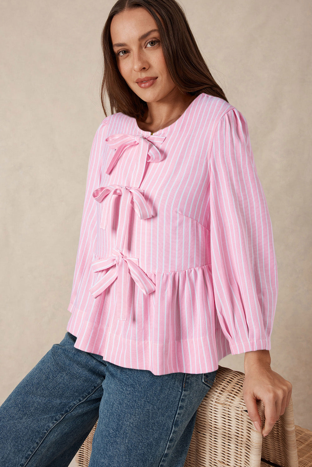 Pink Striped Bow Tie Blouse - Catherine Martin