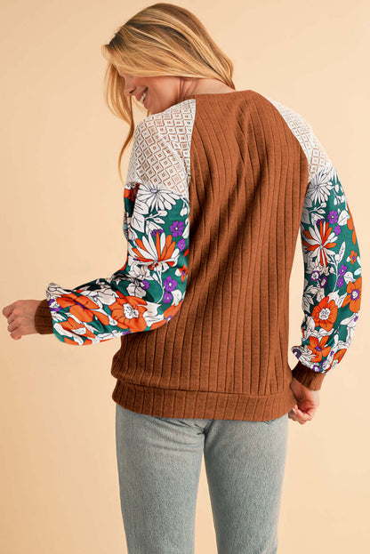 Floral Sleeve Waffle Knit Pullover - Catherine Martin