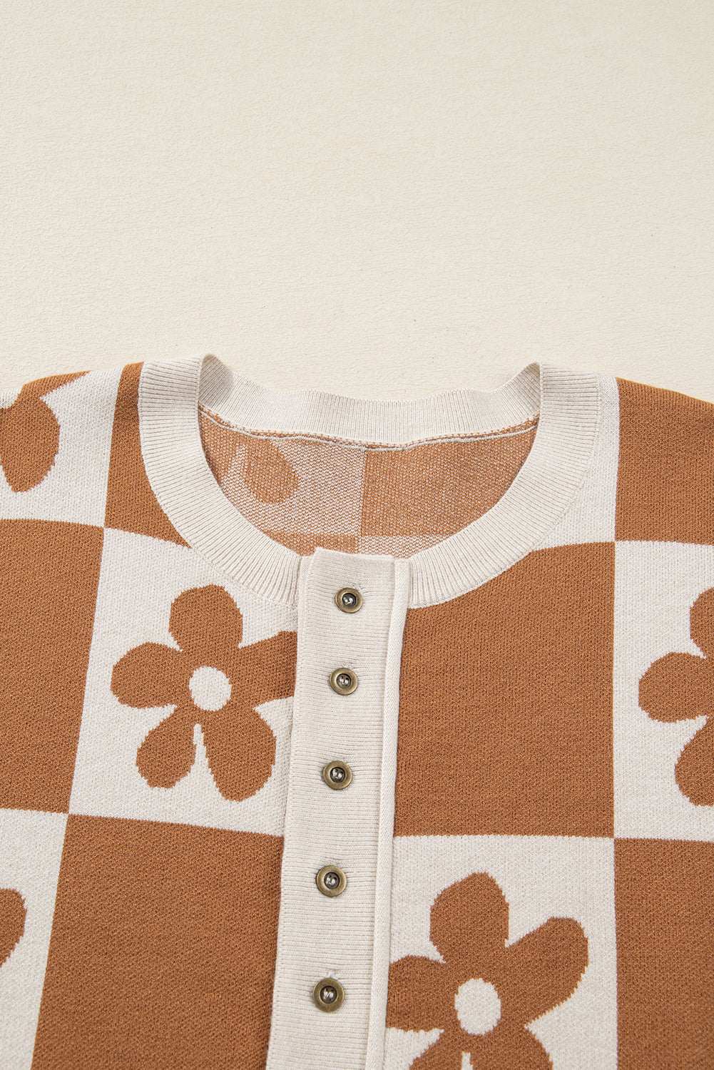 Floral Checkered Henley Sweater