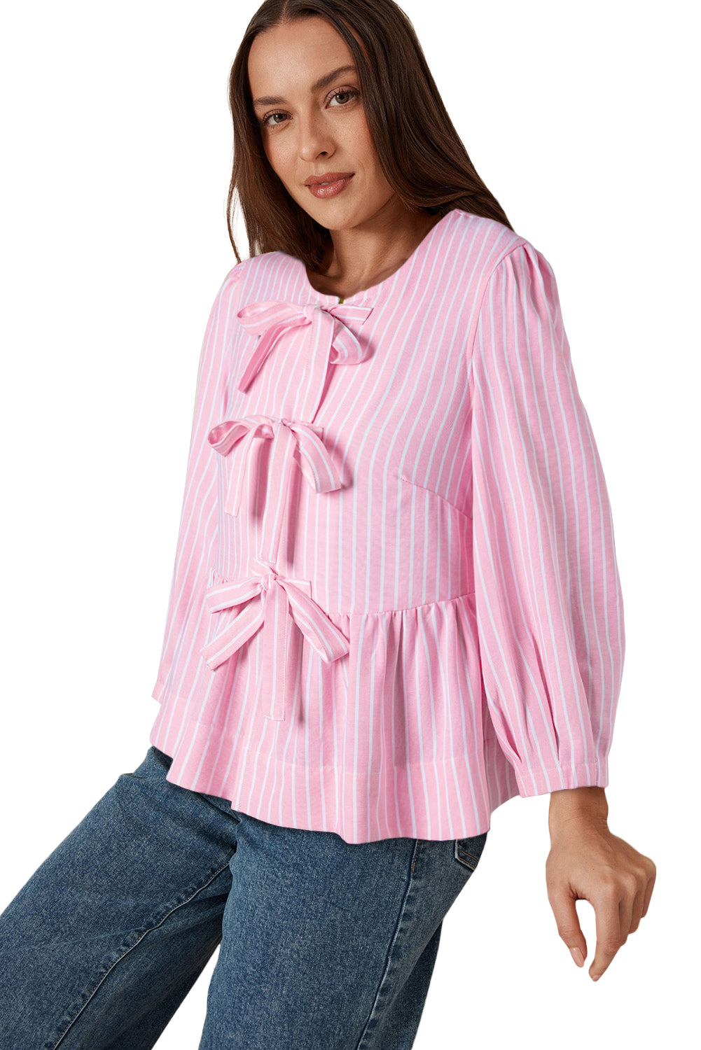 Pink Striped Bow Tie Blouse - Catherine Martin