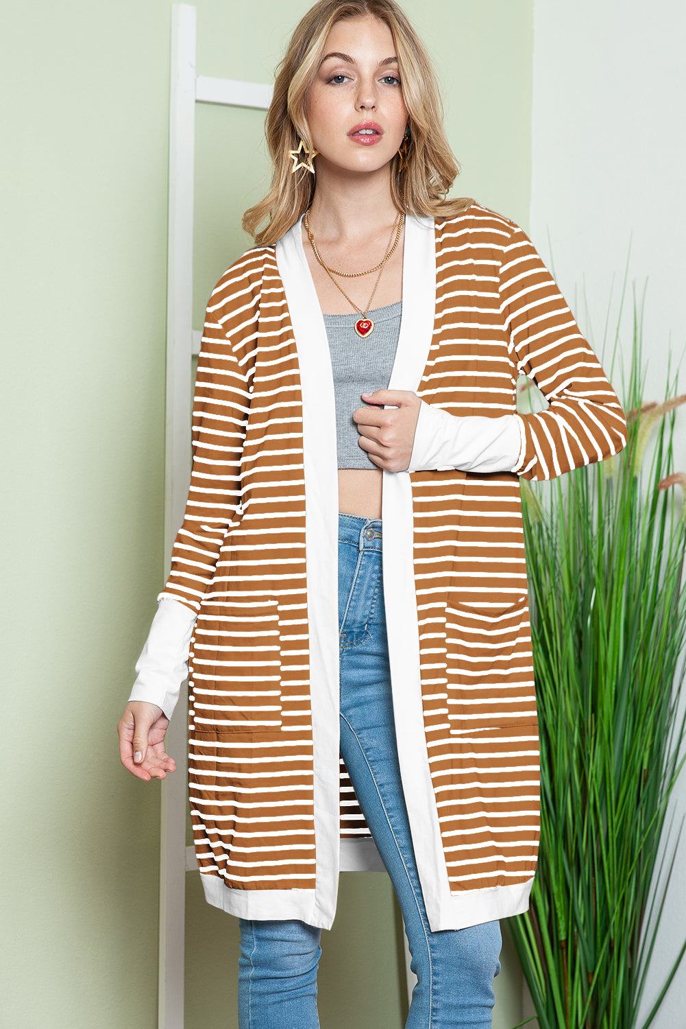 Brown Striped Long Cardigan - Catherine Martin