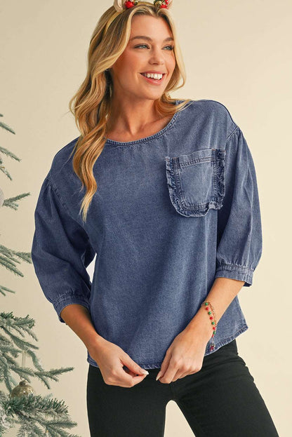 Sky Blue Pocket Denim Blouse - Catherine Martin